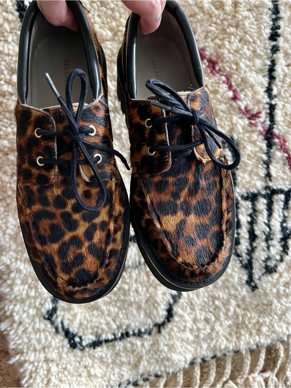 New: AllSaints Leopard Print Platform Lace-Up Shoe in Brown and Black 8